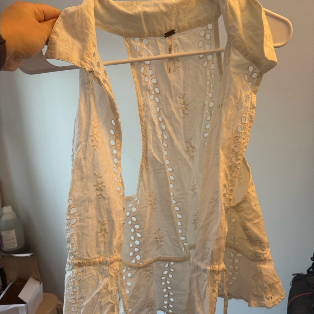 Free People Cream Eyelet Blouse